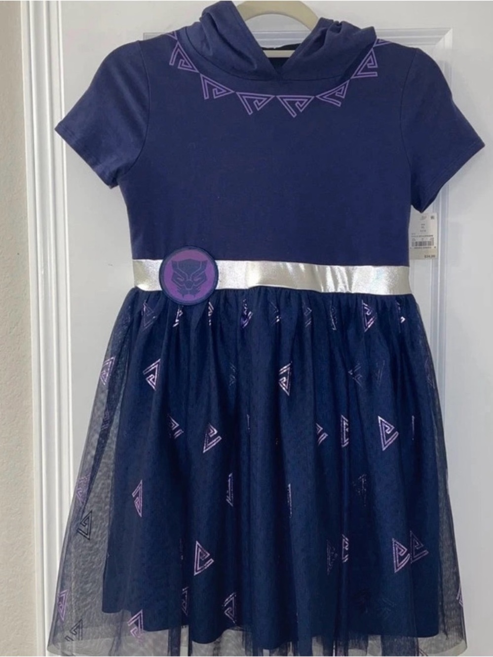 Girls XL Marvel Navy Hooded Tulle Dress with Silver Belt Costume